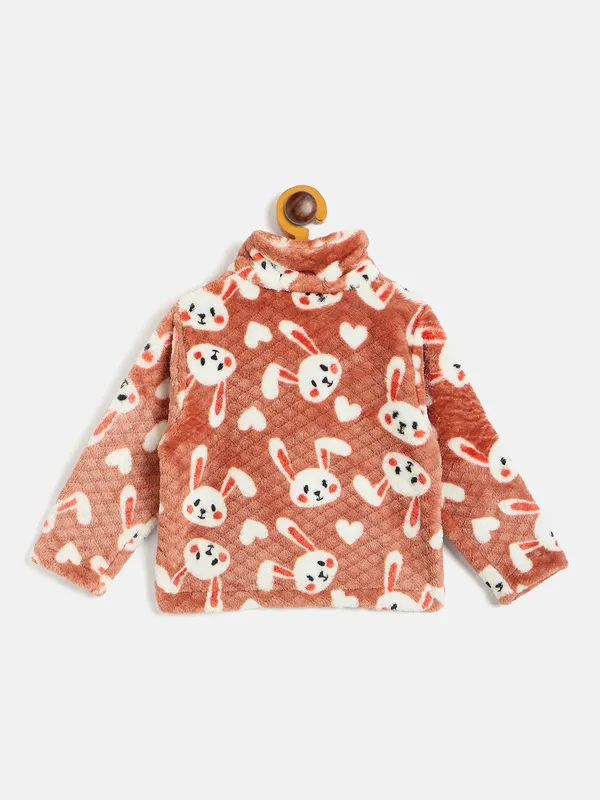 JWAAQ_Fur_Knited_Fabric_Full_Sleeve_Self_Printed_Baby_kids_unisex_Winter_2_pcs_set-Rust