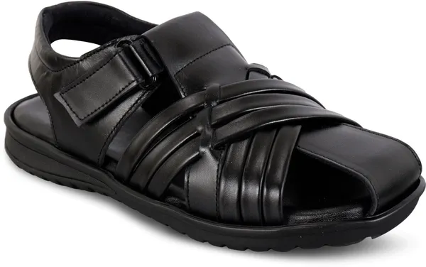 Black_Leather_Solid_Leather_Stylish_&_Comfortable_Slip-on_Sandal_For_Men