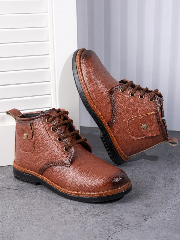Premium_Tan_Leather_Lightweight_Lace-Up_Boots_For_Boys