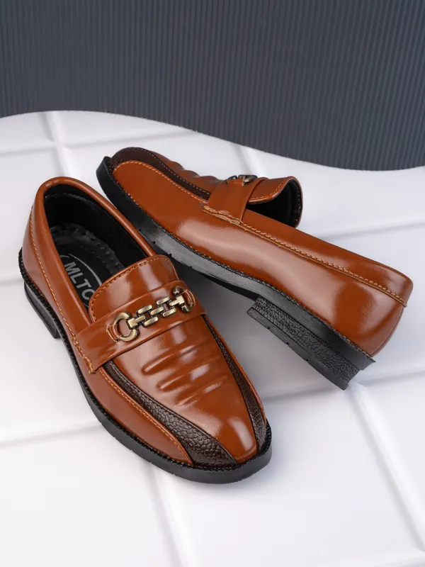 Tan_Genuine_Leather_Premium_Metal_Chain_Loafers_For_Boys