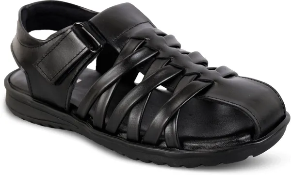 Black_Leather_Solid_Leather_Stylish_&_Comfortable_Slip-on_Sandal_For_Men