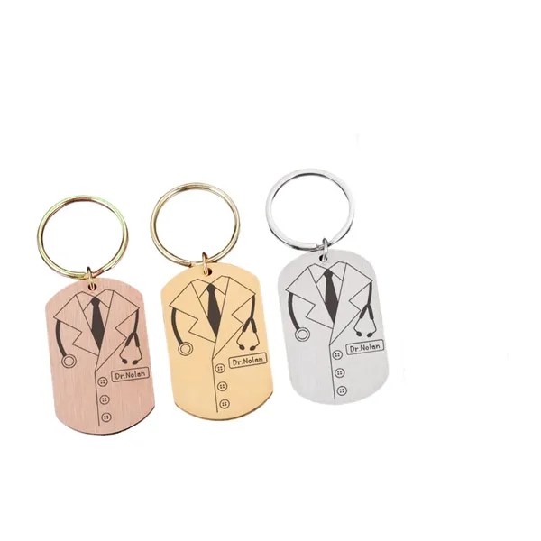 Customizable_Doctor_Name_Engraved_Silver,_Gold,_Rose_Gold_Apron_Coat_Design_Unisex_Keychain