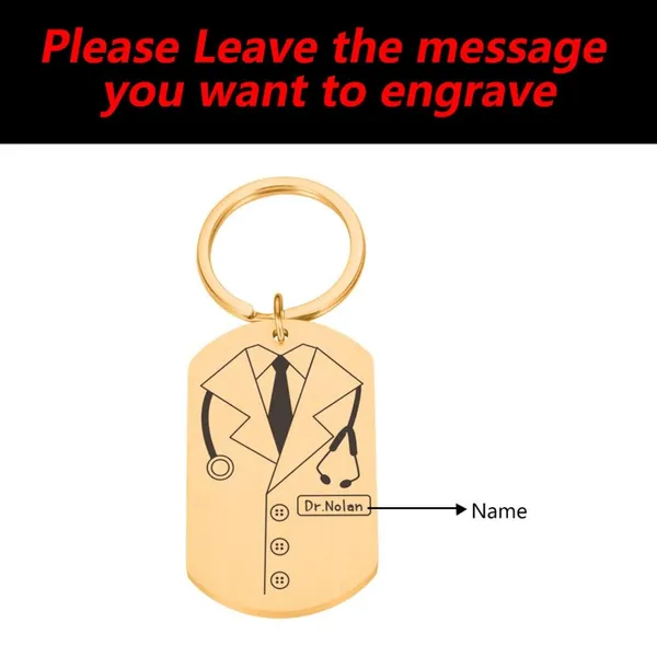 Customizable_Doctor_Name_Engraved_Silver,_Gold,_Rose_Gold_Apron_Coat_Design_Unisex_Keychain