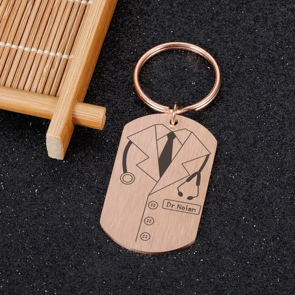 Customizable_Doctor_Name_Engraved_Silver,_Gold,_Rose_Gold_Apron_Coat_Design_Unisex_Keychain