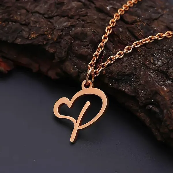 Rose_Gold_Plated_Cursive_Initial_Heart_Shape_Name_Pendant_With_Chain_For_Unisex