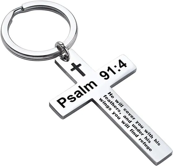 RoiDes Arts Silver Cross Keychains | Christian Holy Bible Keychain ...