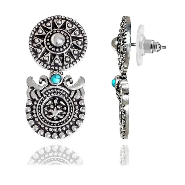 Oxidised_Blue_Vintage_Style_Turquoise_Gemstone_Daily_Usable_Fashion_Earrings_For_Women_And_Girls
