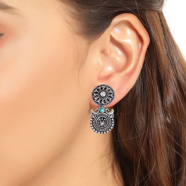 Oxidised_Blue_Vintage_Style_Turquoise_Gemstone_Daily_Usable_Fashion_Earrings_For_Women_And_Girls