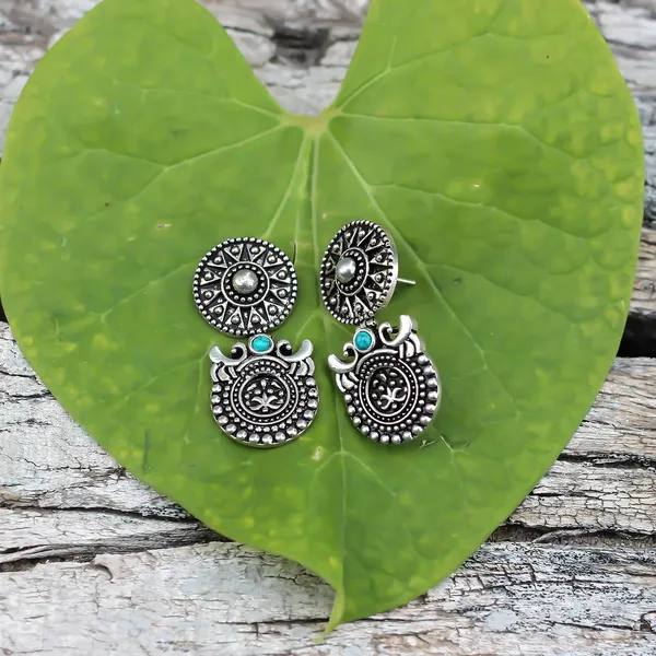 Oxidised_Blue_Vintage_Style_Turquoise_Gemstone_Daily_Usable_Fashion_Earrings_For_Women_And_Girls