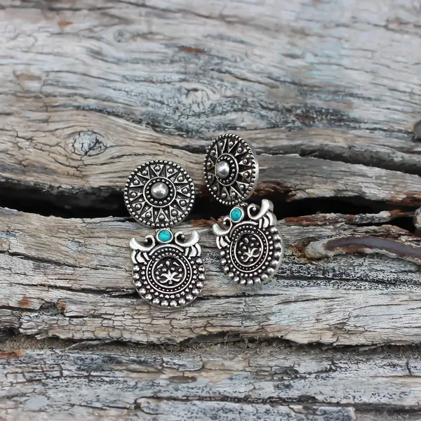 Oxidised_Blue_Vintage_Style_Turquoise_Gemstone_Daily_Usable_Fashion_Earrings_For_Women_And_Girls