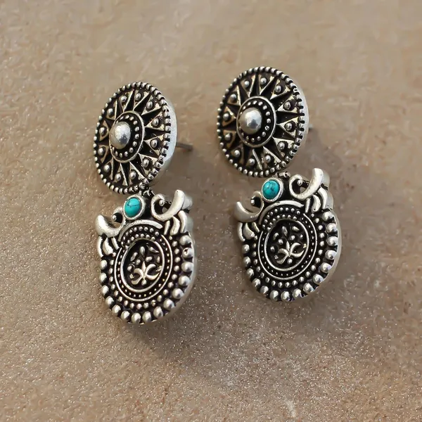 Oxidised_Blue_Vintage_Style_Turquoise_Gemstone_Daily_Usable_Fashion_Earrings_For_Women_And_Girls