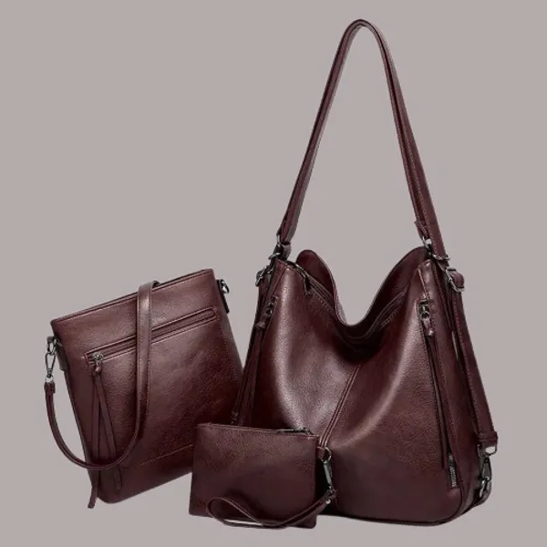 Set_Of_3_Wine_Red_Light_Weight_Pu_Leather_Handbag_Combo_For_Women