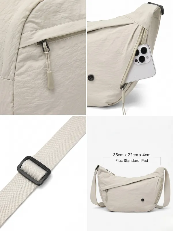 Beige_Nylon_Crossbody_Bag_Lightweight_Everyday_Bag_&_Crescent_Sling_Bag