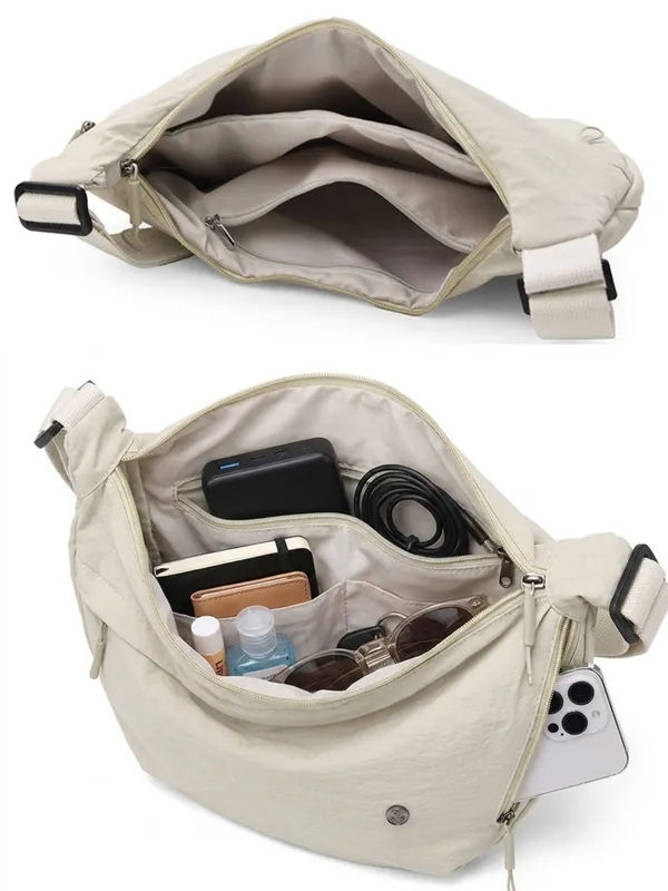Beige_Nylon_Crossbody_Bag_Lightweight_Everyday_Bag_&_Crescent_Sling_Bag