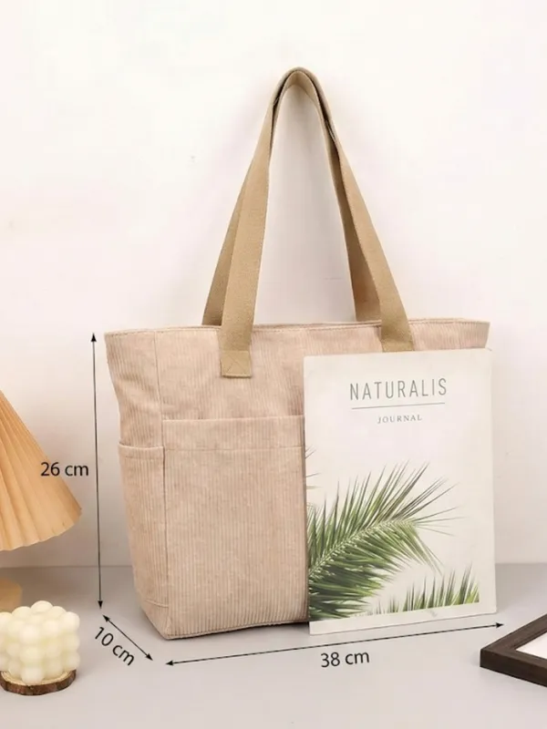 Beige_Premium_Corduroy_Tote_Bag_Lightweight_Shoulder_Bag_&_Multi-Pocket_Tote_Bag