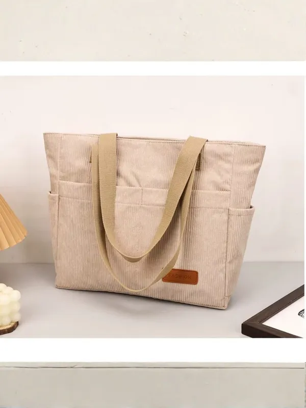 Beige_Premium_Corduroy_Tote_Bag_Lightweight_Shoulder_Bag_&_Multi-Pocket_Tote_Bag