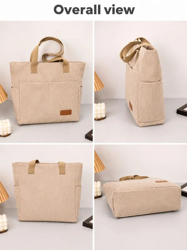 Beige_Premium_Corduroy_Tote_Bag_Lightweight_Shoulder_Bag_&_Multi-Pocket_Tote_Bag