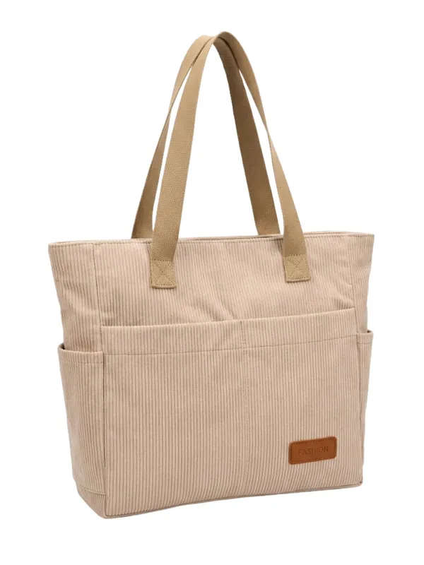 Beige_Premium_Corduroy_Tote_Bag_Lightweight_Shoulder_Bag_&_Multi-Pocket_Tote_Bag