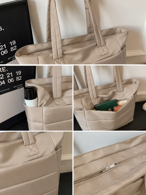 Beige_Puffer_Lightweight_Tote_for_Laptop_&_Work_Bag