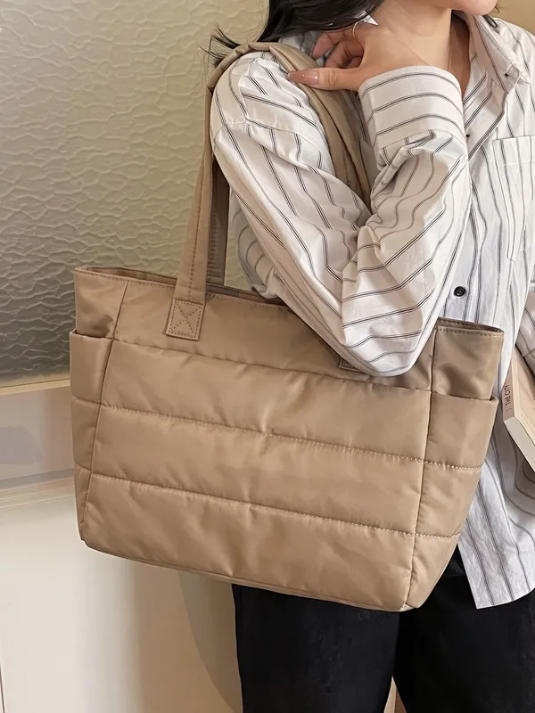 Beige_Puffer_Lightweight_Tote_for_Laptop_&_Work_Bag