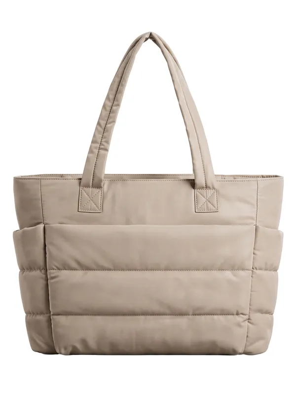Beige_Puffer_Lightweight_Tote_for_Laptop_&_Work_Bag