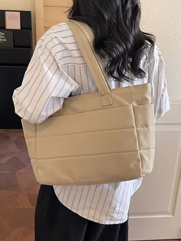Beige_Puffer_Lightweight_Tote_for_Laptop_&_Work_Bag