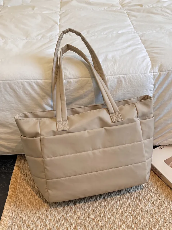 Beige_Puffer_Lightweight_Tote_for_Laptop_&_Work_Bag
