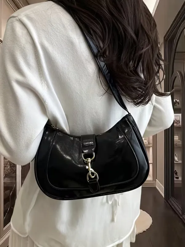 Black_Classic_Shiny_Leather_Shoulder_Bag_&_Underarm_Bag_Handbag