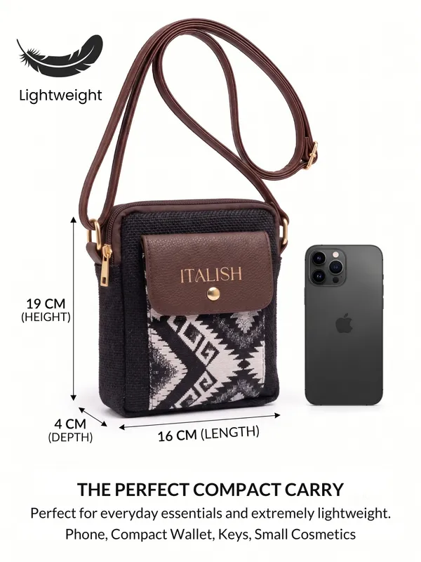 Black_Compact_Crossbody_Bag_|_Textured_Jute_Sling_Bag_with_Geometric_Print