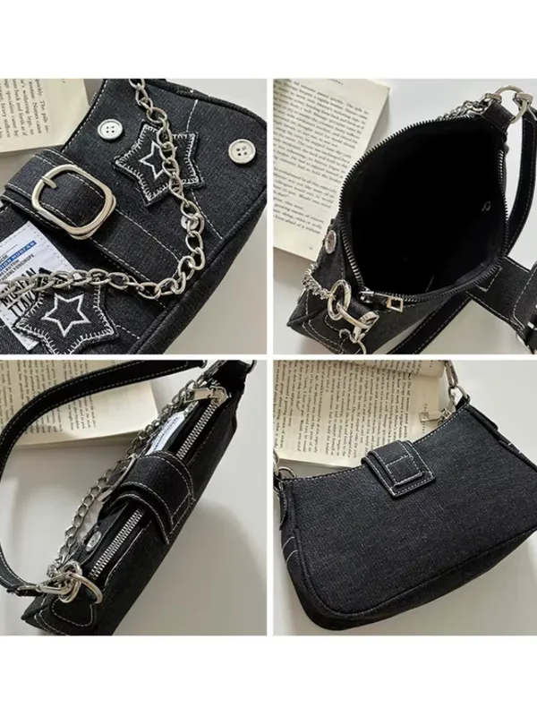 Black_Denim_Star_Charm_Shoulder_Sling_Bag_–_Dual_Strap,_Silver_Chain_Accent