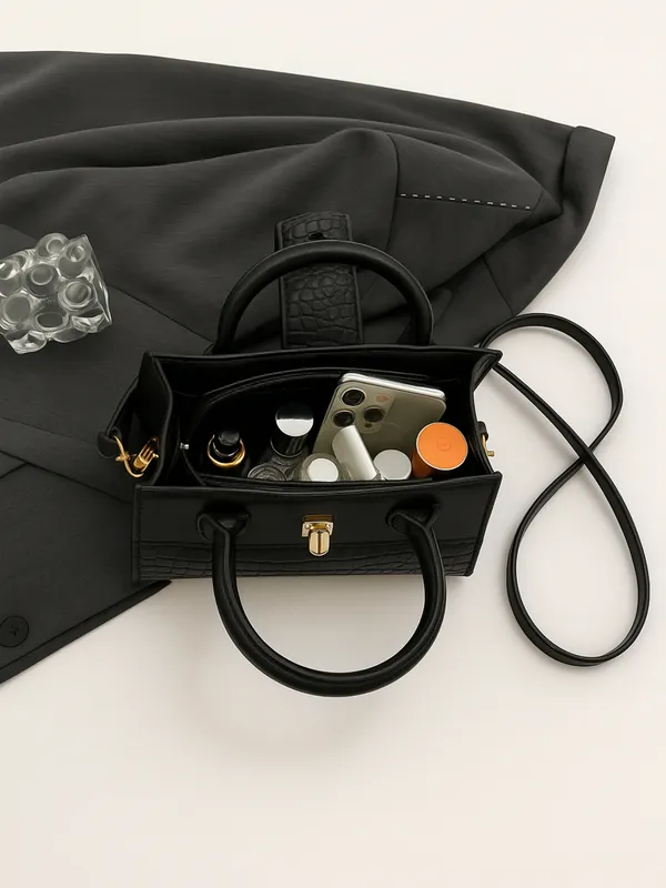 Black_Elegant_Croc-Texture_Handheld_Sling_Bag