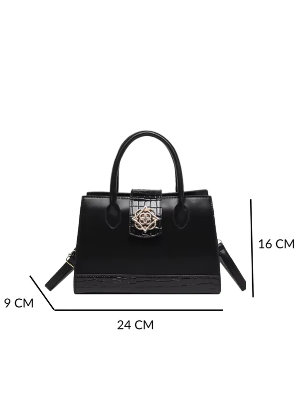 Black_Elegant_Croc-Texture_Handheld_Sling_Bag
