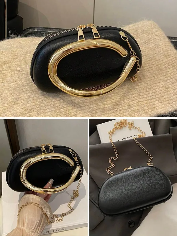 Black_Elegant_Metallic_Handle_Handbag_|_Faux_Leather_Clutch_&_Crossbody_Bag