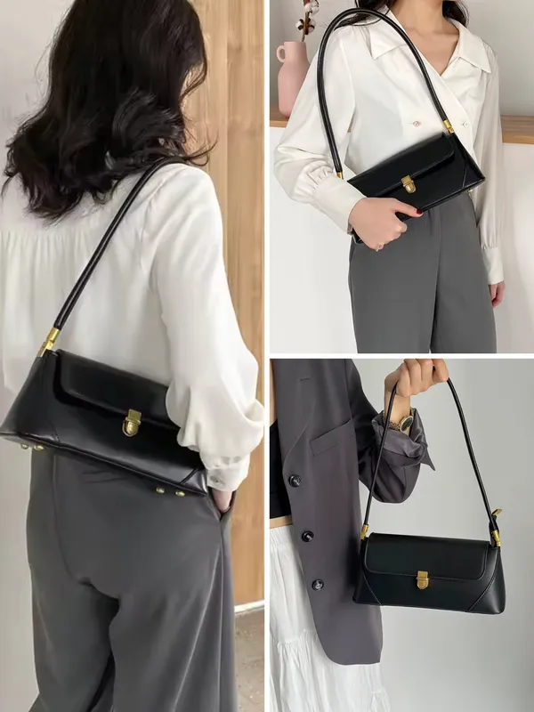 Black_Elegant_Vintage_Women's_Structured_Baguette_Bag