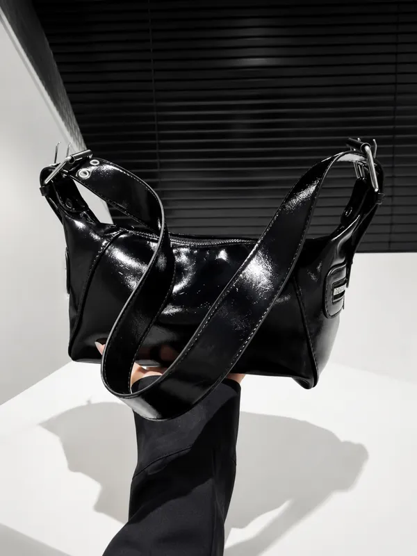 Black_Glossy_Leather_Shoulder_Bag_|_Y2K_Hobo_Bag_|_Shiny_Leather_Handbag