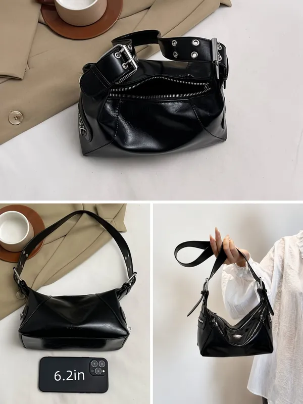 Black_Glossy_Leather_Shoulder_Bag_|_Y2K_Hobo_Bag_|_Shiny_Leather_Handbag