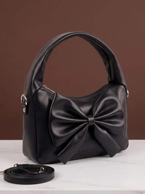 lise_Bow_Handbag__Black_PU_Leather_Shoulder_Bag