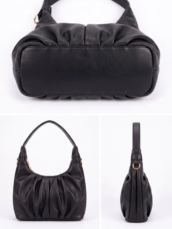 Black_Lightweight_Leather_Pleated_Hobo_Shoulder_Bag