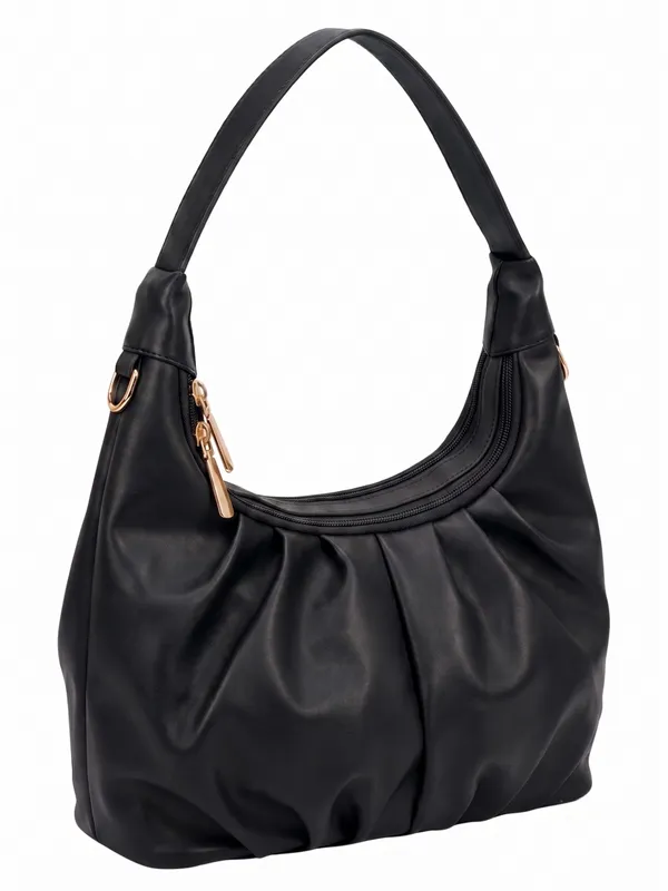Black_Lightweight_Leather_Pleated_Hobo_Shoulder_Bag