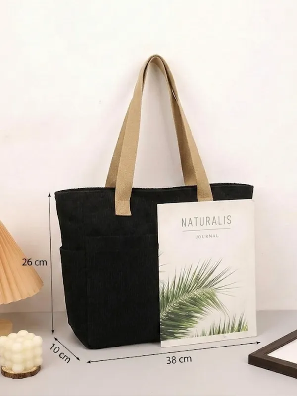Black_Premium_Corduroy_Tote_Bag_Lightweight_Shoulder_Bag_&_Multi-Pocket_Tote_Bag