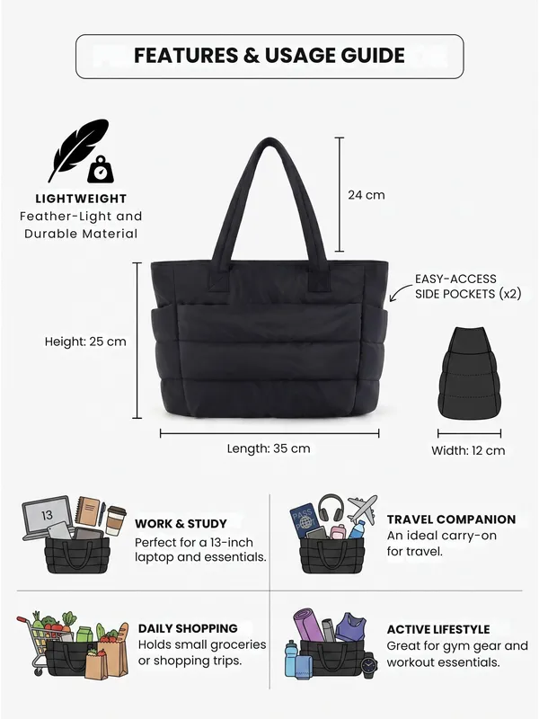 Black_Puffer_Lightweight_Tote_for_Laptop_&_Work_Bag