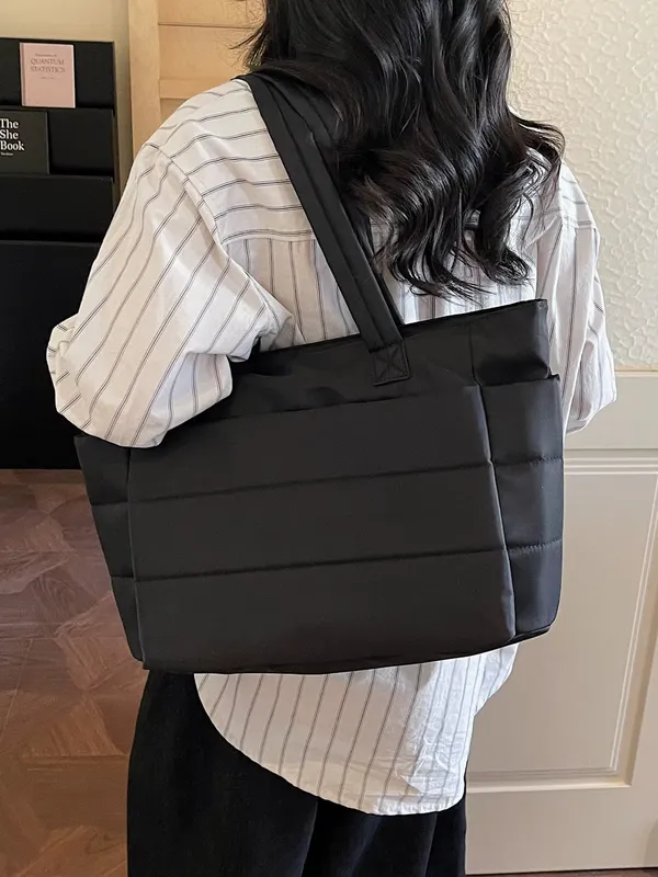 Black_Puffer_Lightweight_Tote_for_Laptop_&_Work_Bag
