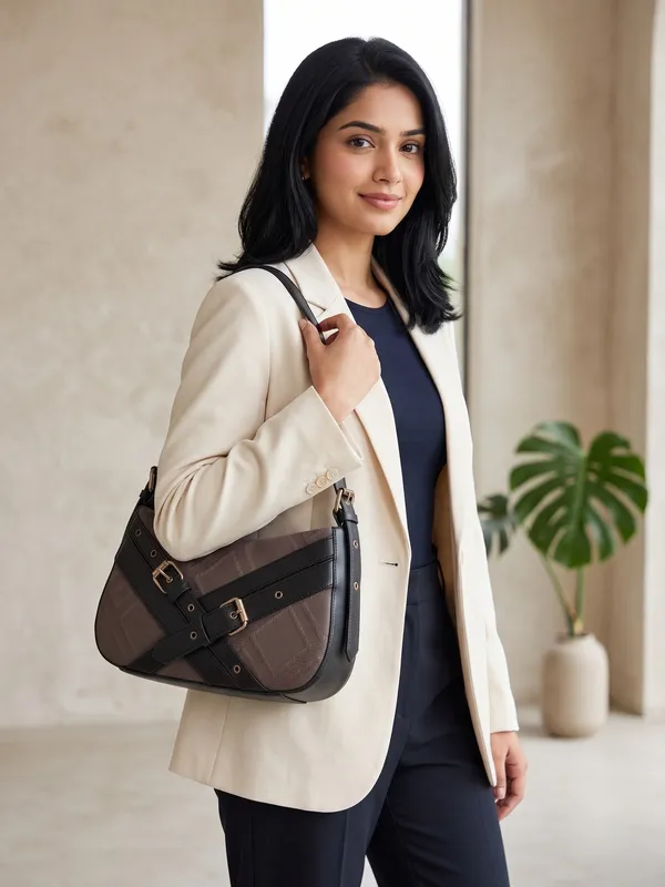 Aurelia_Buckle_Shoulder_Bag__Black_Textured_Faux_Leather_Handbag