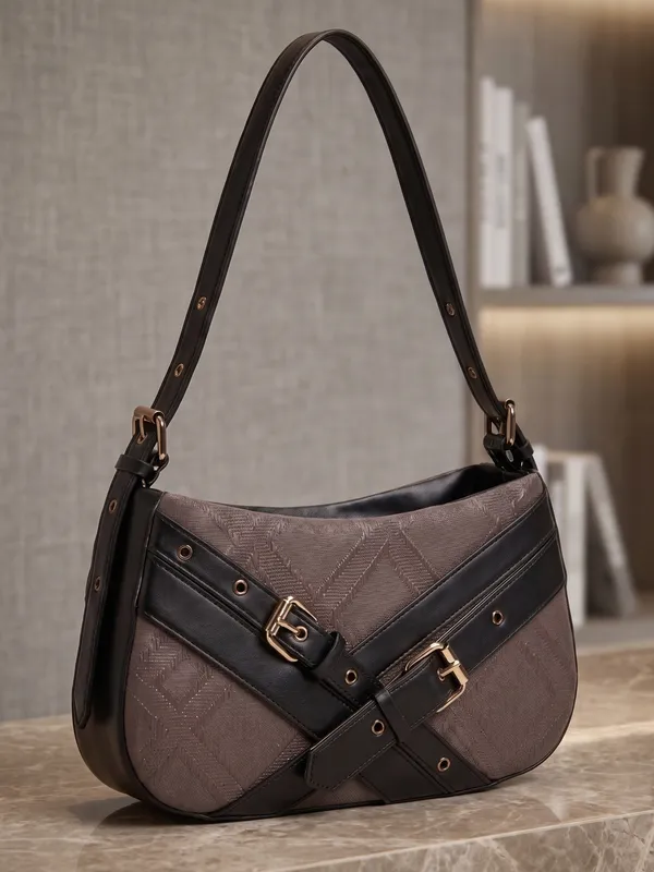 Aurelia_Buckle_Shoulder_Bag__Black_Textured_Faux_Leather_Handbag