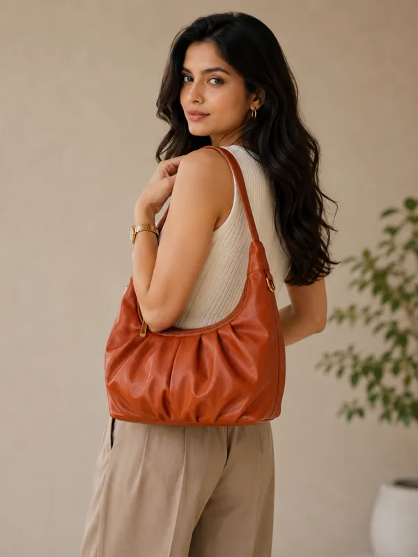 Celeste_Pleated_Hobo_Bag__Brown_Lightweight_Leather_Shoulder_Bag