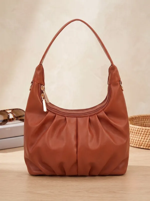 Celeste_Pleated_Hobo_Bag__Brown_Lightweight_Leather_Shoulder_Bag