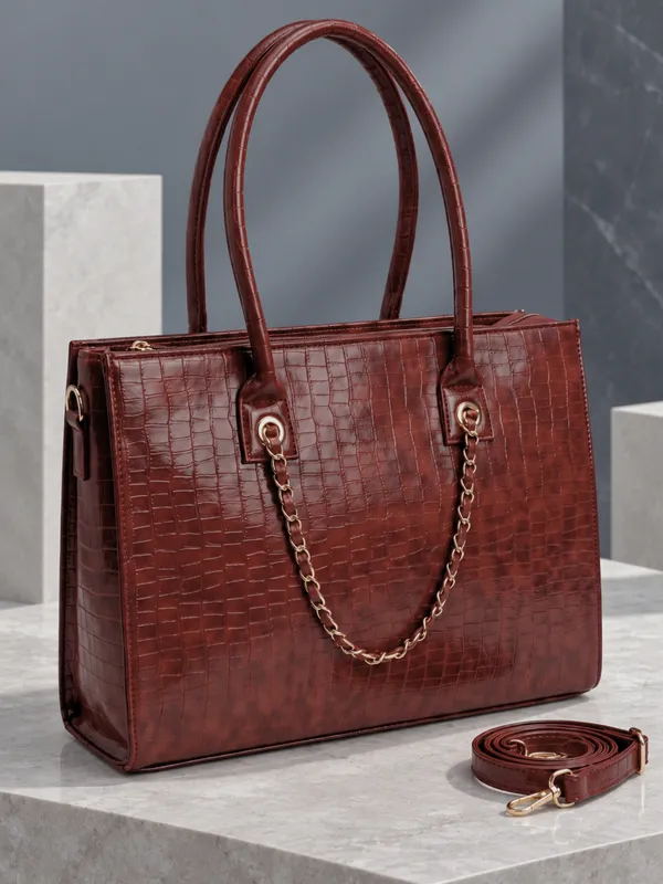 Cherry__Structured_Leather_Croc_Pattern_Laptop_Tote