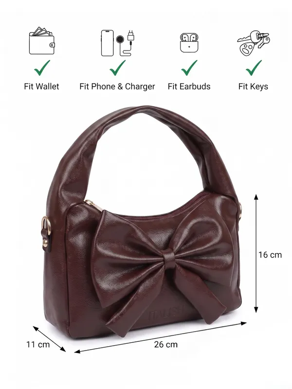 Bow_Handbag_Coffee_PU_Leather_Shoulder_Bag