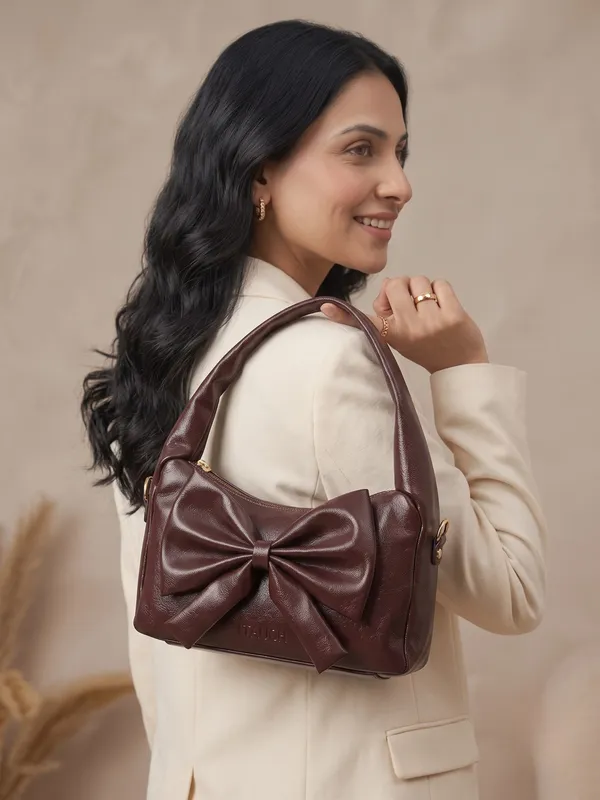 Bow_Handbag_Coffee_PU_Leather_Shoulder_Bag