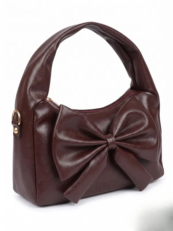 Bow_Handbag_Coffee_PU_Leather_Shoulder_Bag